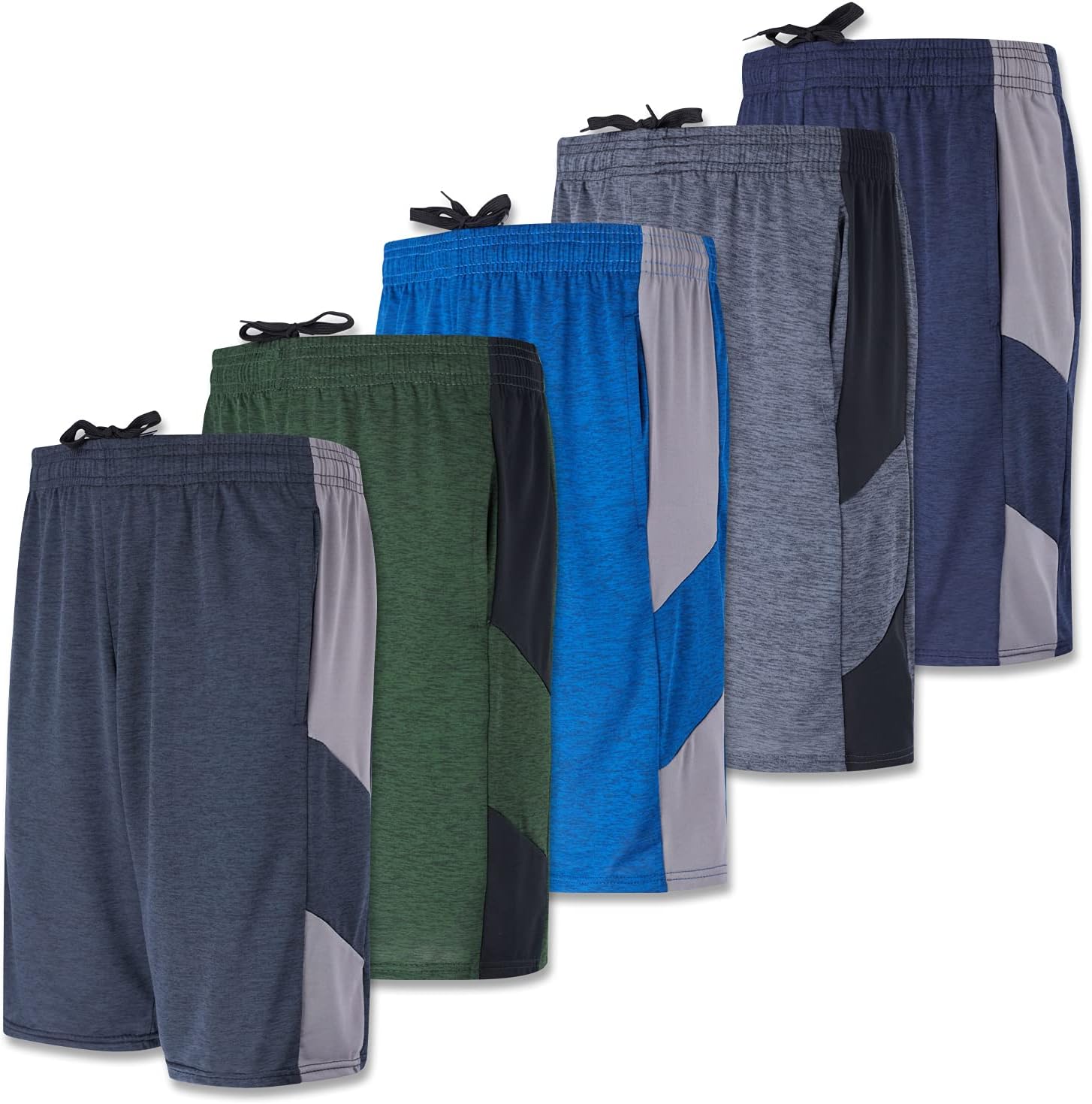Real Essentials5 Pack Men's Active Quick Dry Fit Shorts - Athletic Running Gym Workout Casual Shorts with Pockets Bulk