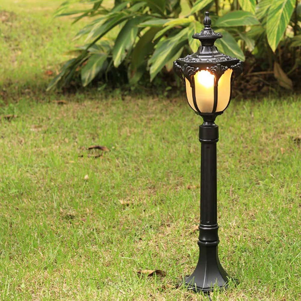 Mengjay Lampione da Giardino in Stile Vintage con Palo, in Alluminio Pressofuso con Vetro Smerigliato, Lampada da Terra E27 da Esterno Impermeabile IP23 (A)