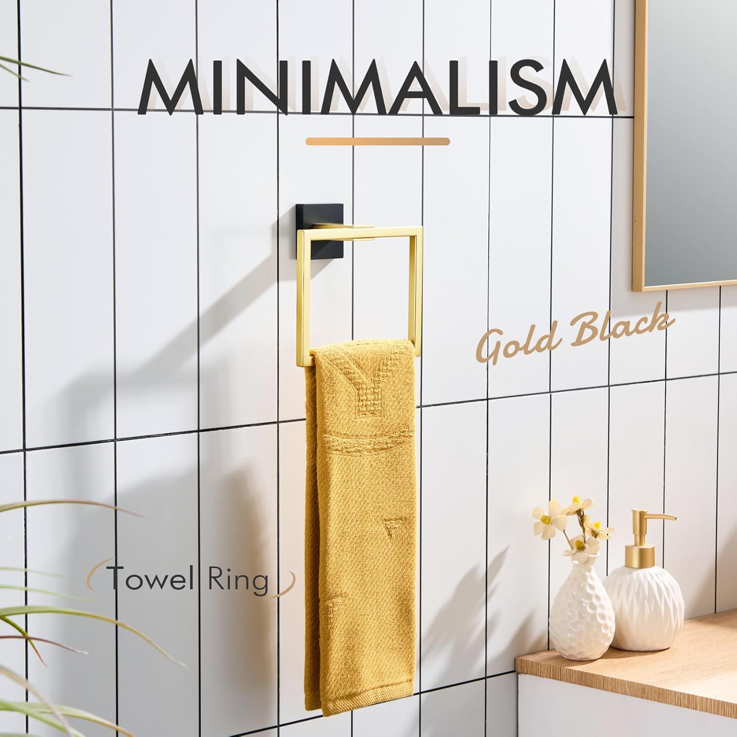 KOKOSIRI Towel Ring Holder Bathroom Lavatory Hand Towel Rack Wall Mounted Bathroom Hardware T-304 Stainless Steel Matte Black and Gold, B3004GDK