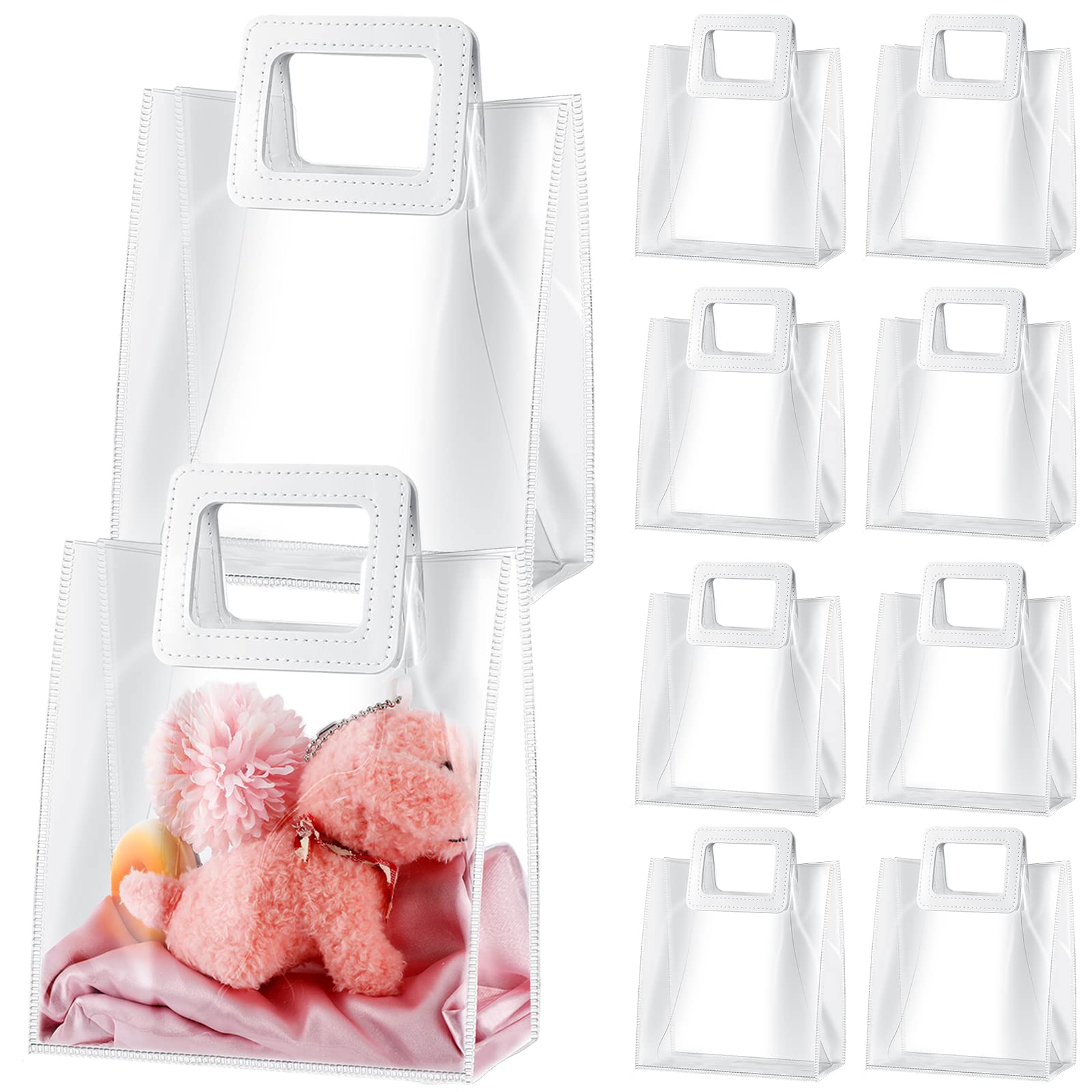 Gersoniel Wedding Clear Gift Bag with Handle Transparent PVC Gift Bag with Heavy Duty Handle Gift Wrap Bag for Bridal Party, Baby Shower, Wedding, Birthday, 7 x 4 x 8 Inch(30 Pieces)
