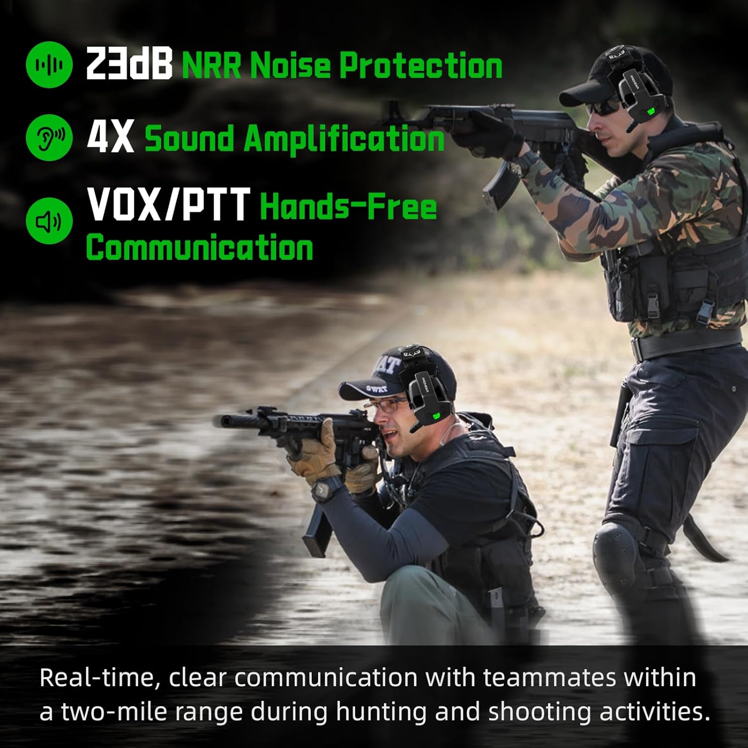 PROHEAR Tactical Electronic Shooting Earmuffs with 4X Sound Amplification – Ear Protection & Walkie Talkie Set for Hunting, Shooting Range & Tactical Communication – Black - Image 2