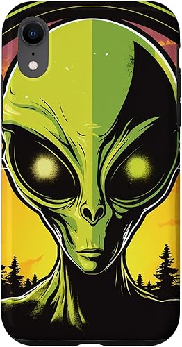 Vista 16 de iPhone 14 Pro Cute Green Alien Head UFO Space Face Alien Case