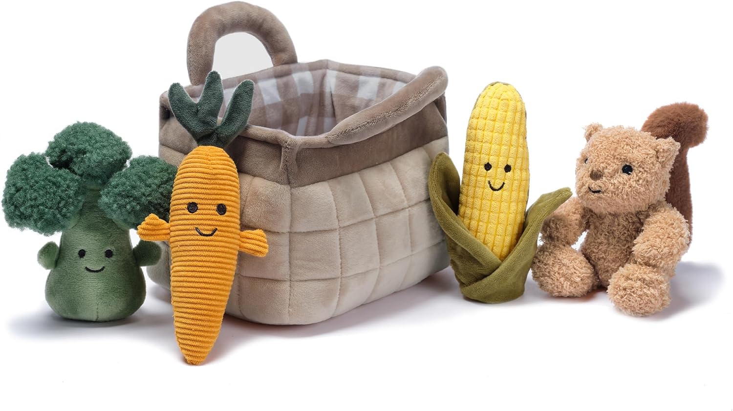 Lambs & Ivy Plush Veggie Basket Play Set with Interactive Stuffed Vegetable Toys