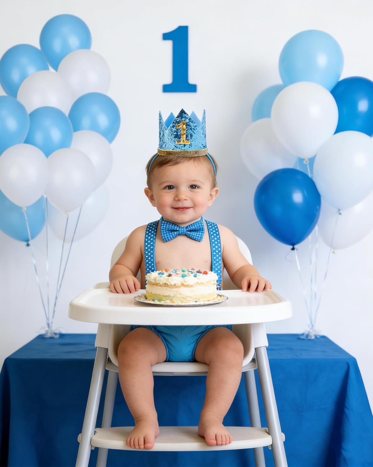 WELROG Baby Boys First Birthday Cake Smash Outfit Bow Tie Suspenders Bloomers Birthday Hat Sparkle Gold Set - Image 3