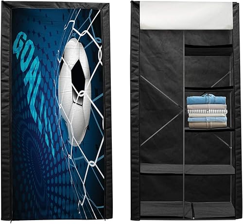 Miniatura 2 de Ambesonne Soccer Portable Fabric Wardrobe, Goal Football Flying into Net Abstract Dots Pattern Background European Sport, Clothing Organizer and