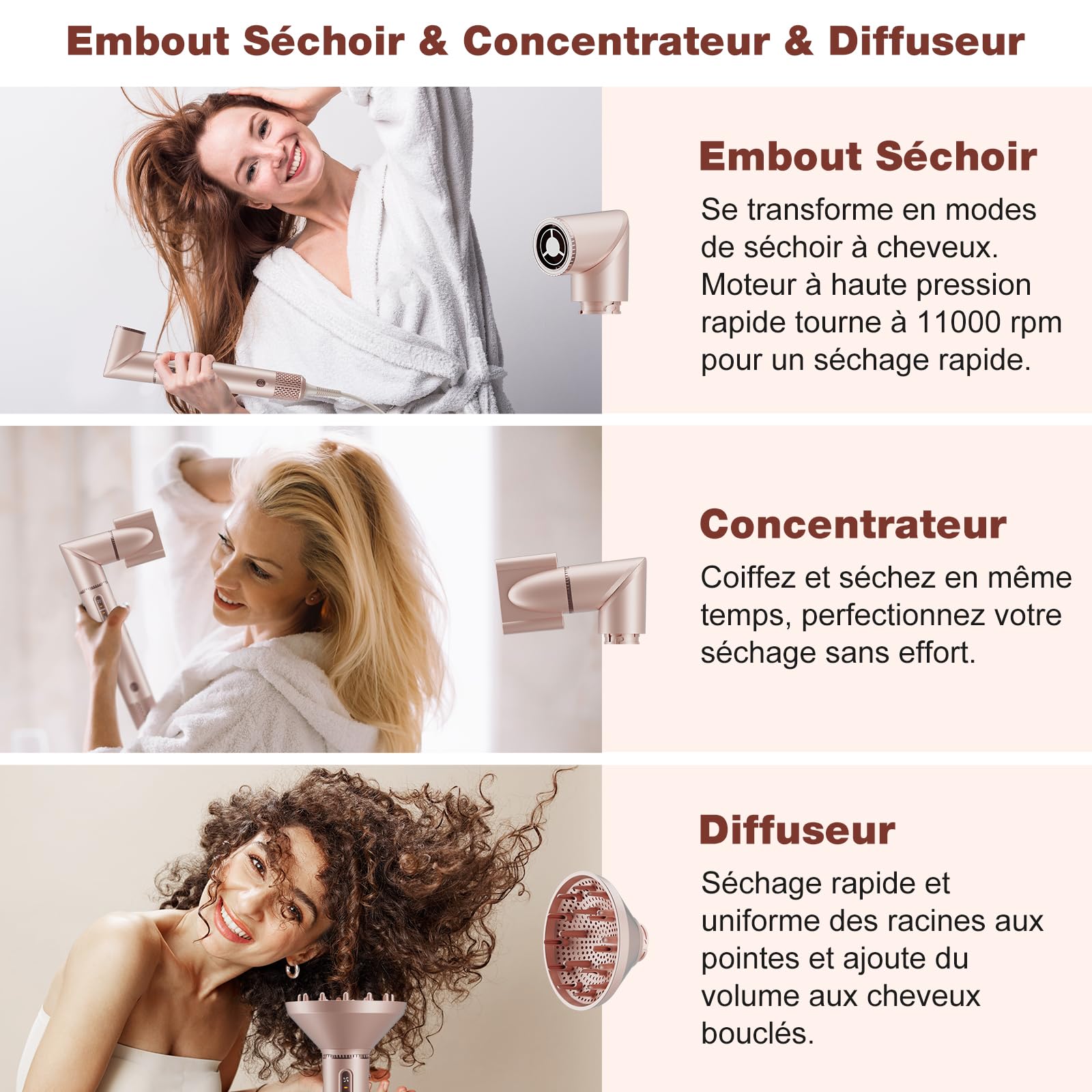 7MAGIC 7 en 1 Air Styler, Sèche-cheveux Ionique, Brosse Soufflante, Lisseur, Fer à Friser Automatique, Ensemble de Coiffure Multifonction Professionnel, sans Dommage Thermiqu, avec Boîte de Voyage