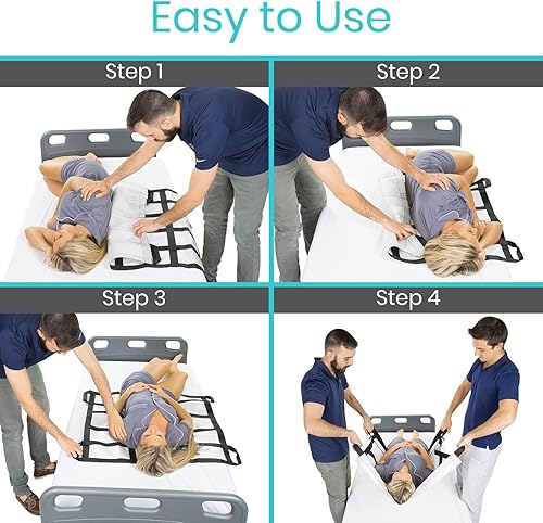 Miniatura 5 de Vive Manta de transferencia con asas de 35 x 34 pulgadas, almohadilla de posicionamiento de cama, correas, reutilizable, lavable, dispositivo de