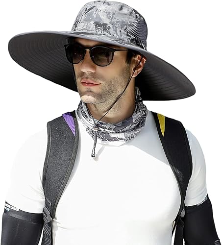 Vista 9 de Sombrero de sol de ala ancha para hombres y mujeres, protección UV, ventilado, sombreros de verano para pesca, senderismo, jardín, playa