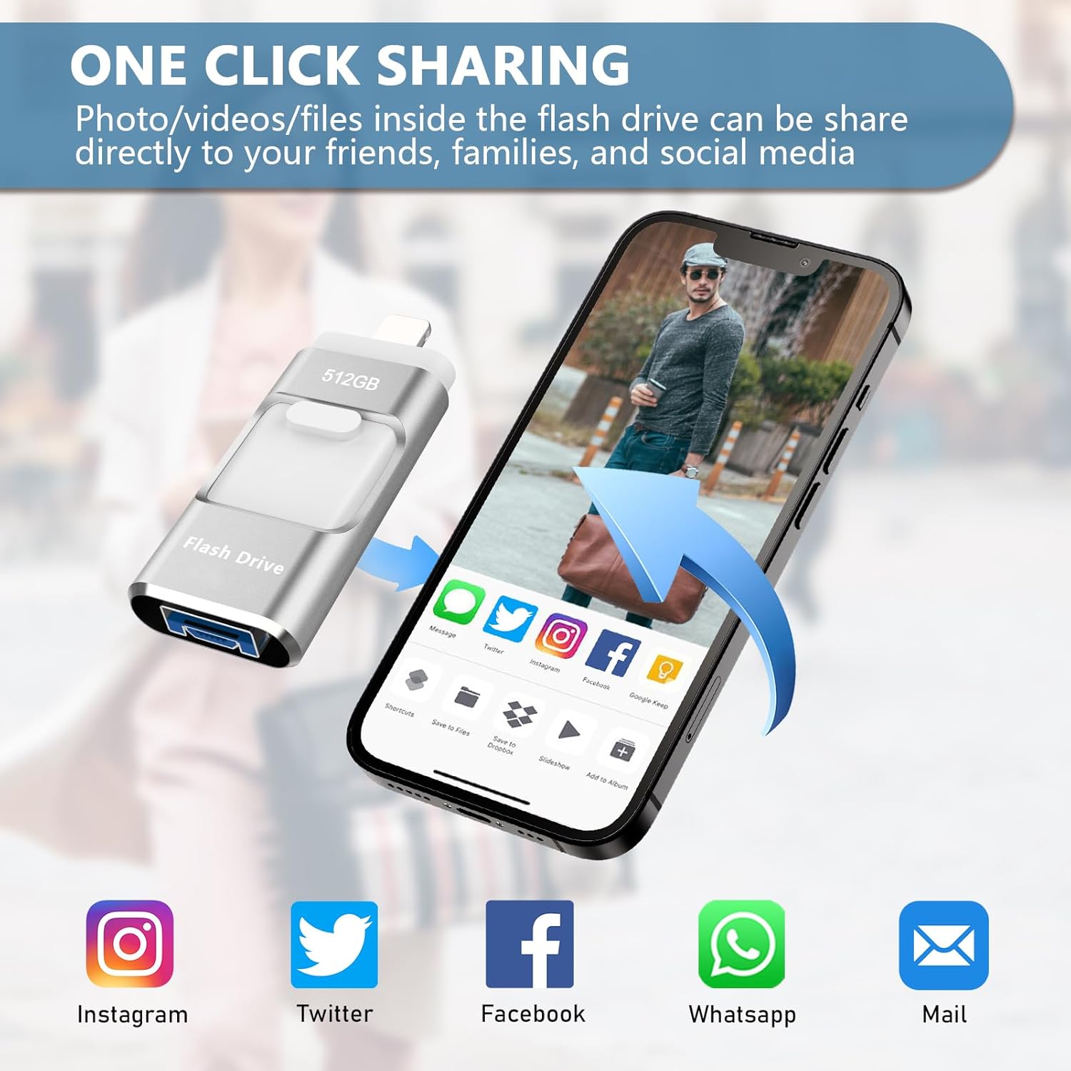 512GB Flash Drive[No App Required] Intended for Phone Tablet Androidphone and Computers, 4 in 1 Photo Stick for Phone Memory Storage Easily Backup Photos Videos（Silver）