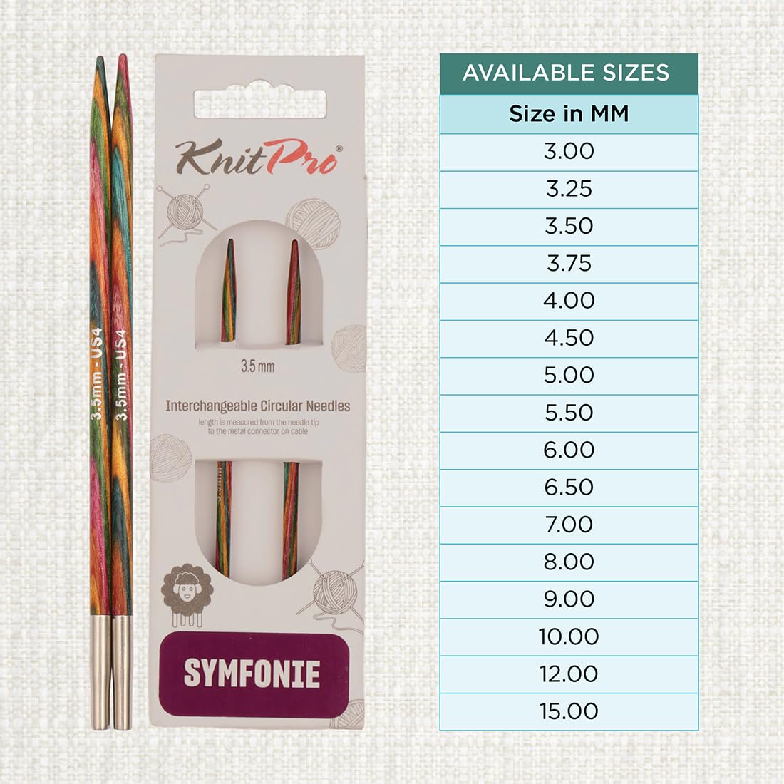 KnitPro 20401, Punte Lunghe per Ferri da Maglia Symfonie, in Legno, intercambiabili, 3,50 mm