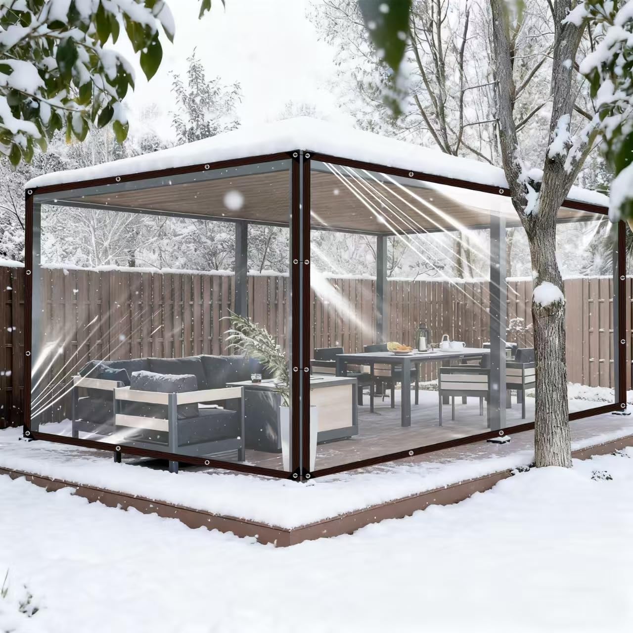 telone trasparente occhiellato,tteloni impermeabile per esterno telo plastica polietilene con occhielli trasparenti occhiellati tende per antipioggia balcone legno pianta Giardino 2 x 3 m