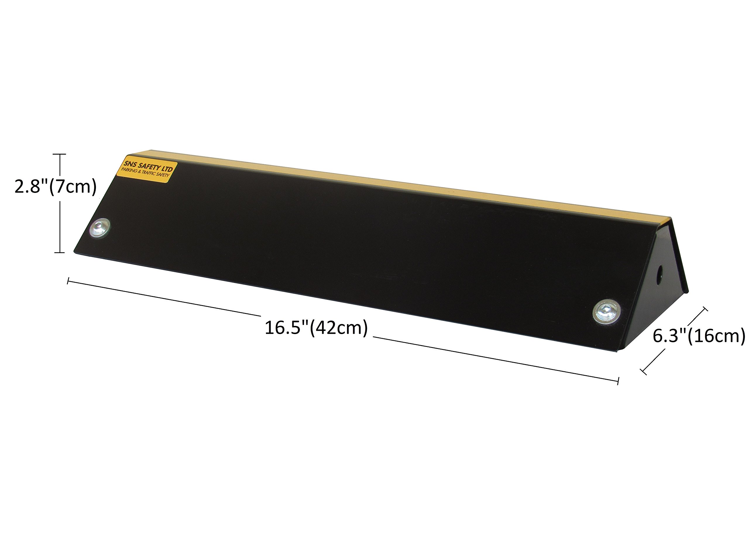 Fermaruota per Parcheggi e Garage, in Acciaio, Profilo Basso, Nero e Giallo, 42x16x7 cm (Pacco da 1)