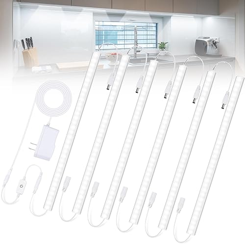 Miniatura 7 de Luces enchufables para debajo del gabinete, luz diurna blanca 4000K, iluminación LED regulable debajo del gabinete, 6 piezas x 12 pulgadas, lámparas