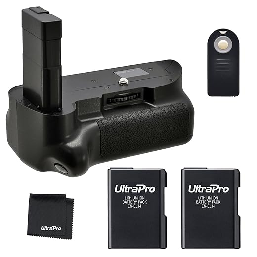 Battery Grip Bundle F/Nikon D5300, D5200, D5100: Includes Vertical Replacement Grip, 2-Pk EN-EL14a Replacement Long-Life Batteries, UltraPro Accessory Bundle