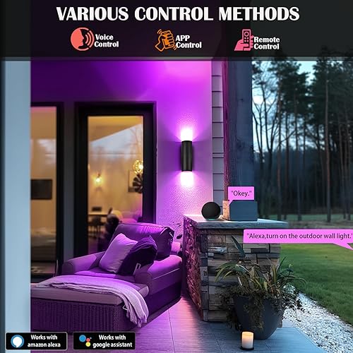 Miniatura 2 de Lámparas de pared RGB para exteriores, accesorios de iluminación exterior de cilindro inteligente, montaje en pared, aplique de pared que cambia de