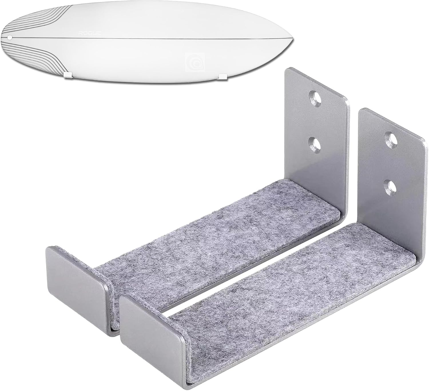 Minimalist Style Surfboard Wall Rack Longboard Paddle Board Display Storage Wall Mount Silver 6.5x1.25x2''