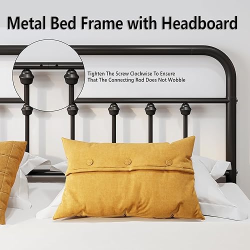 Miniatura 4 de Vengarus Base de cama de metal, marco de cama tamaño Queen con cabecero, estructuralmente estable, listones de acero resistente, almacenamiento