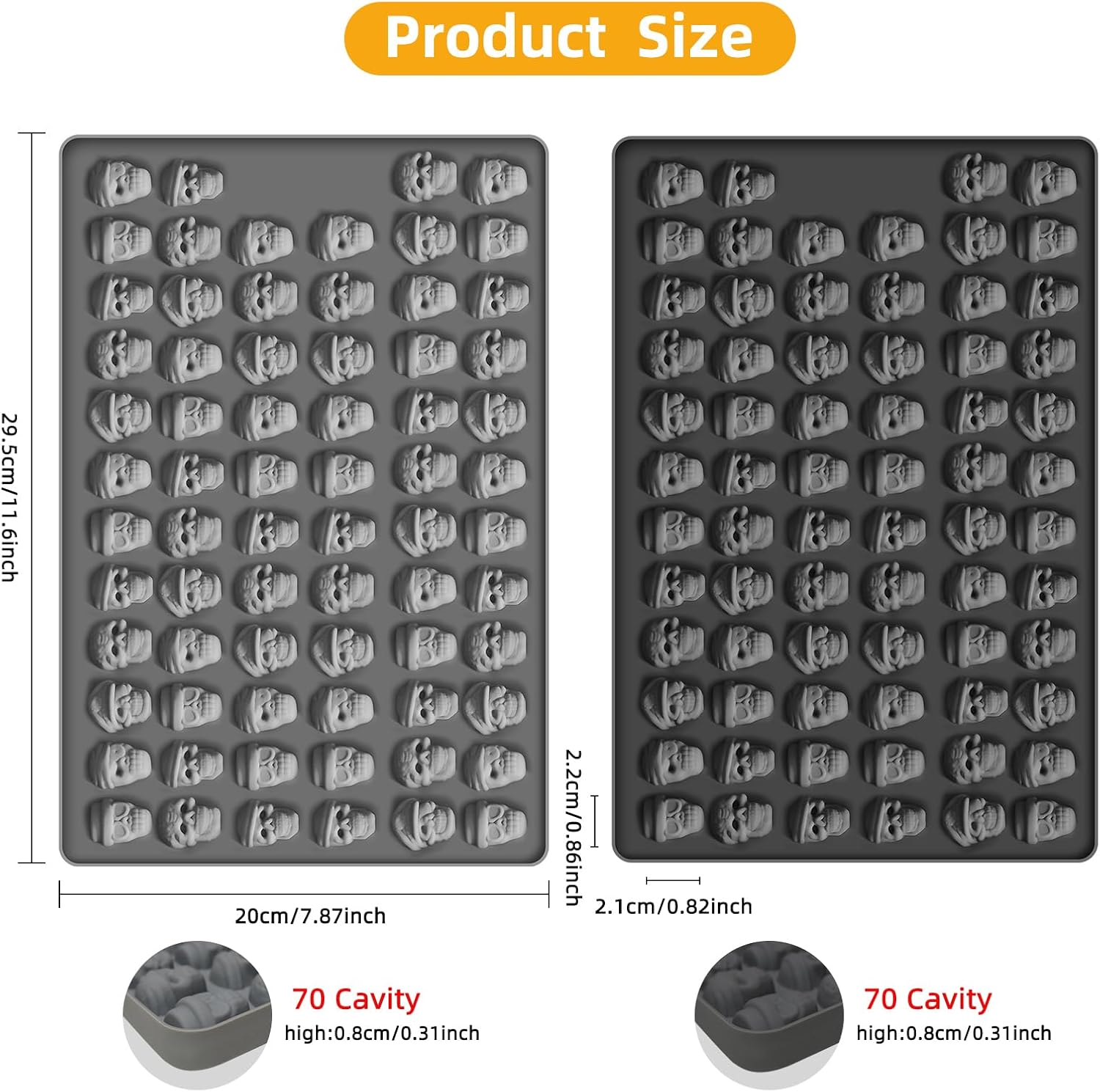 2 PCS Skull Silicone Molds,Halloween Molds Silicone for Chocolate,Halloween Chocolate Candy Gummy Mold Skull Shapes Mold for Halloween Party Decorations image 2