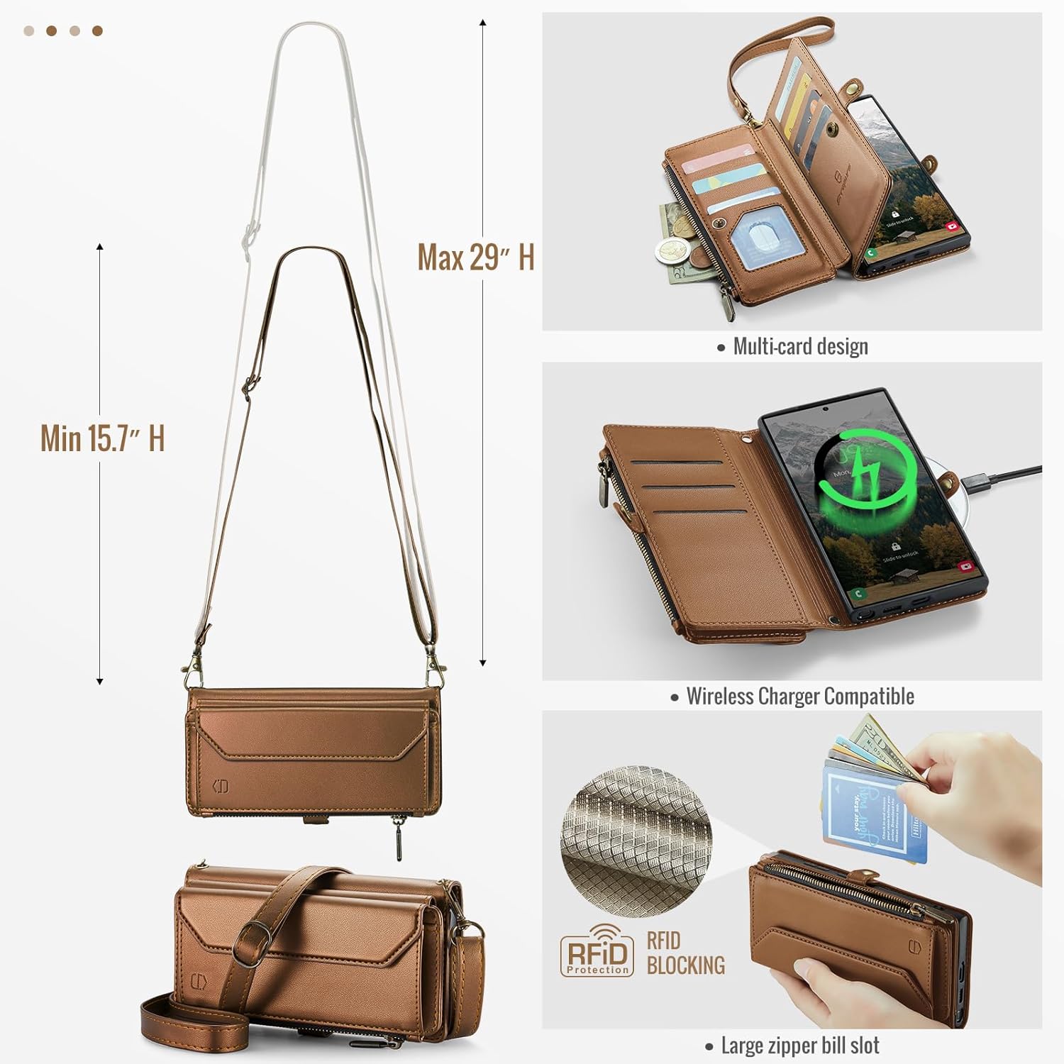 Wallet Case Compatible with Samsung Galaxy S26 Ultra 5G RFID Blocking 10-Card Holder Soft PU Leather Magnetic Snap Strap Zipper Pocket Phone Case Fit for Galaxy S26 Ultra - Brown