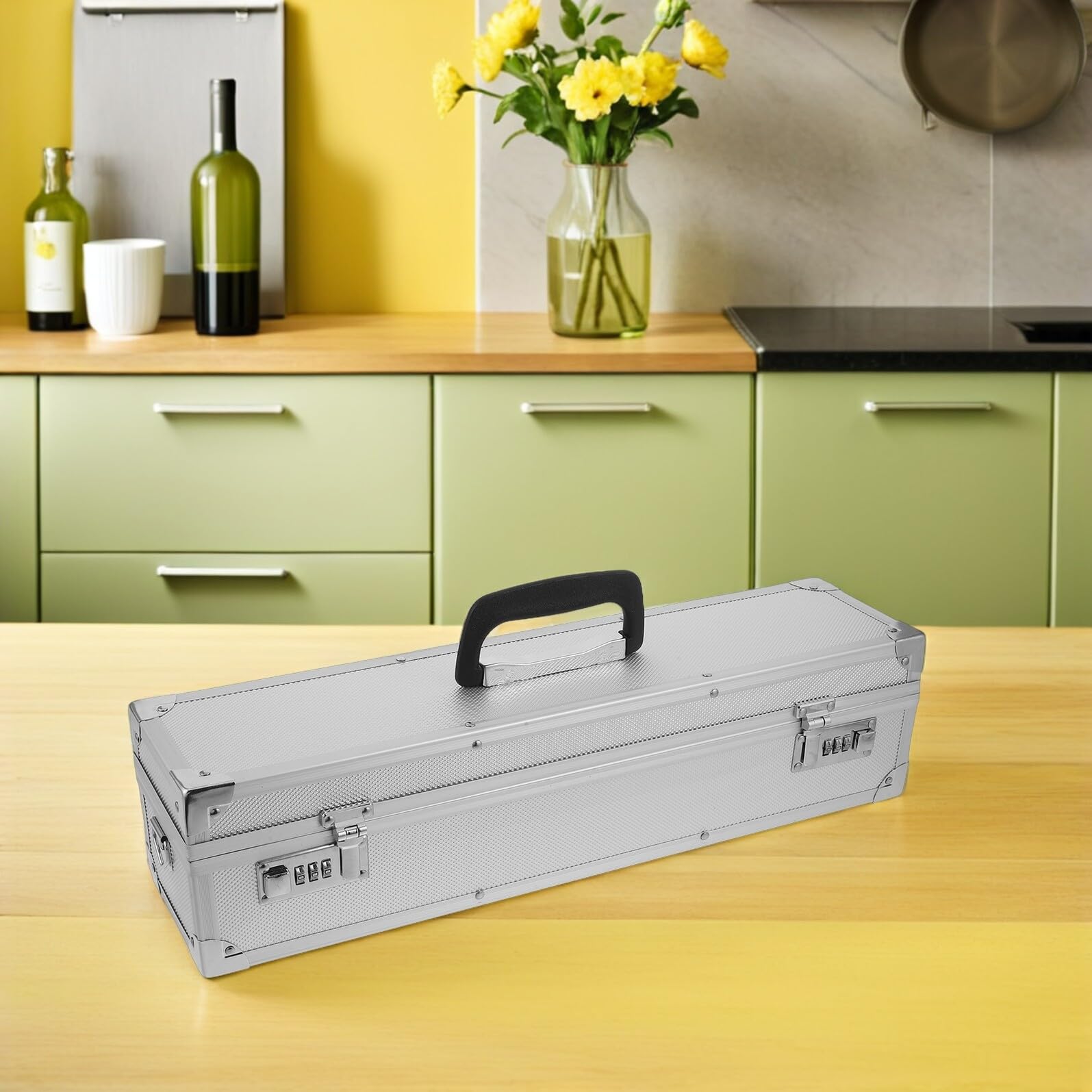 Hartschalen Messeretui Feuchtigkeitsbeständig aus Aluminiumlegierung und Zahlenschloss Tragbares mit 8 Fächern für Professionelle Küchenmesser und Kochutensilien