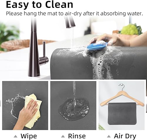 Miniatura 9 de LOPNUR Tapete de secado de platos de 24 x 16 pulgadas para encimera de cocina, tapete de secado de platos grande de diatomita, tapete de secado