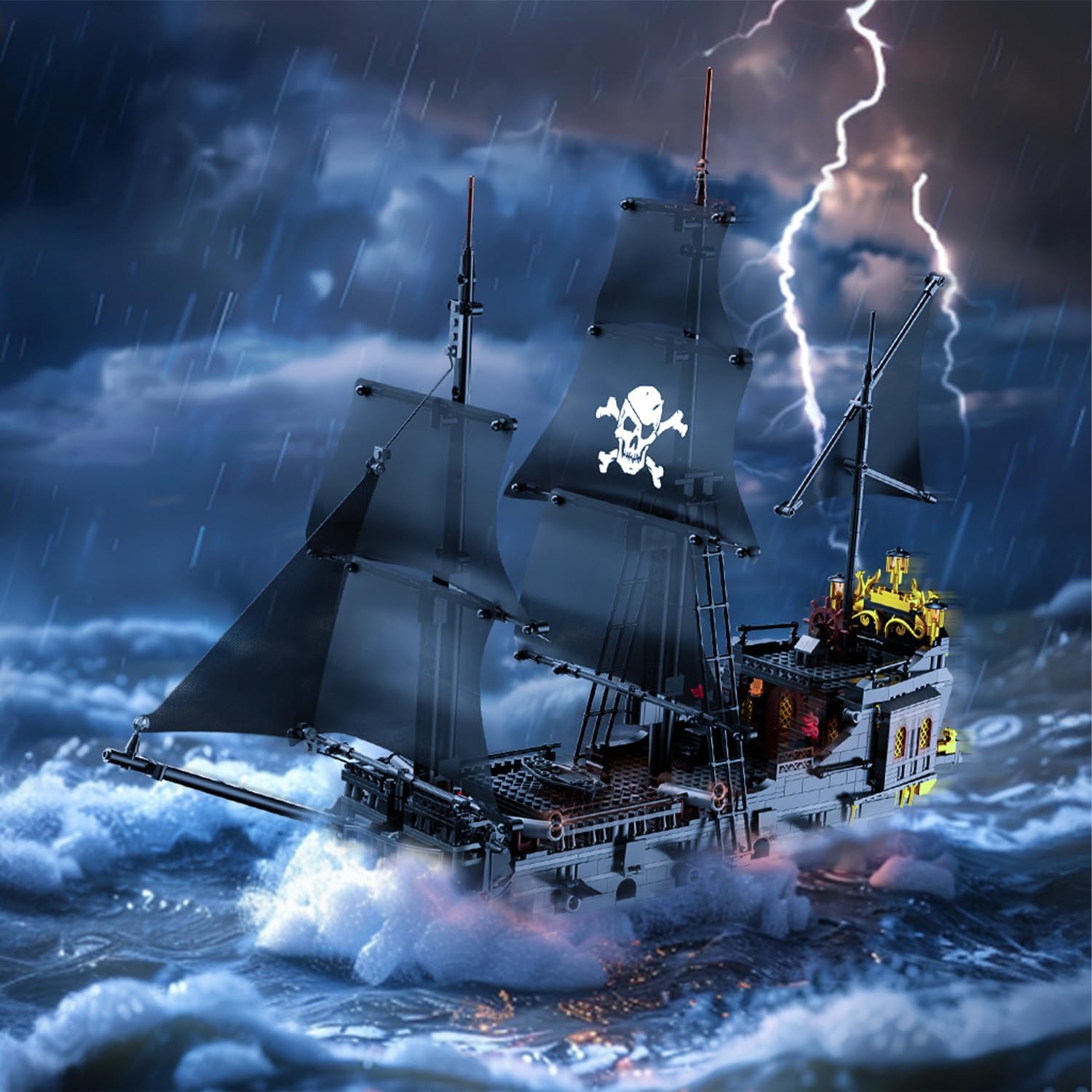 Pirate Ship Building Kit, Black Pearl Caribbean Pirate Ship Mini Building Block Sets for Adults, Pirate Ship Toys Gift for Kids Boys 8-12, Not Compatible with Lego Pirate Ship Set, 1424 PCS