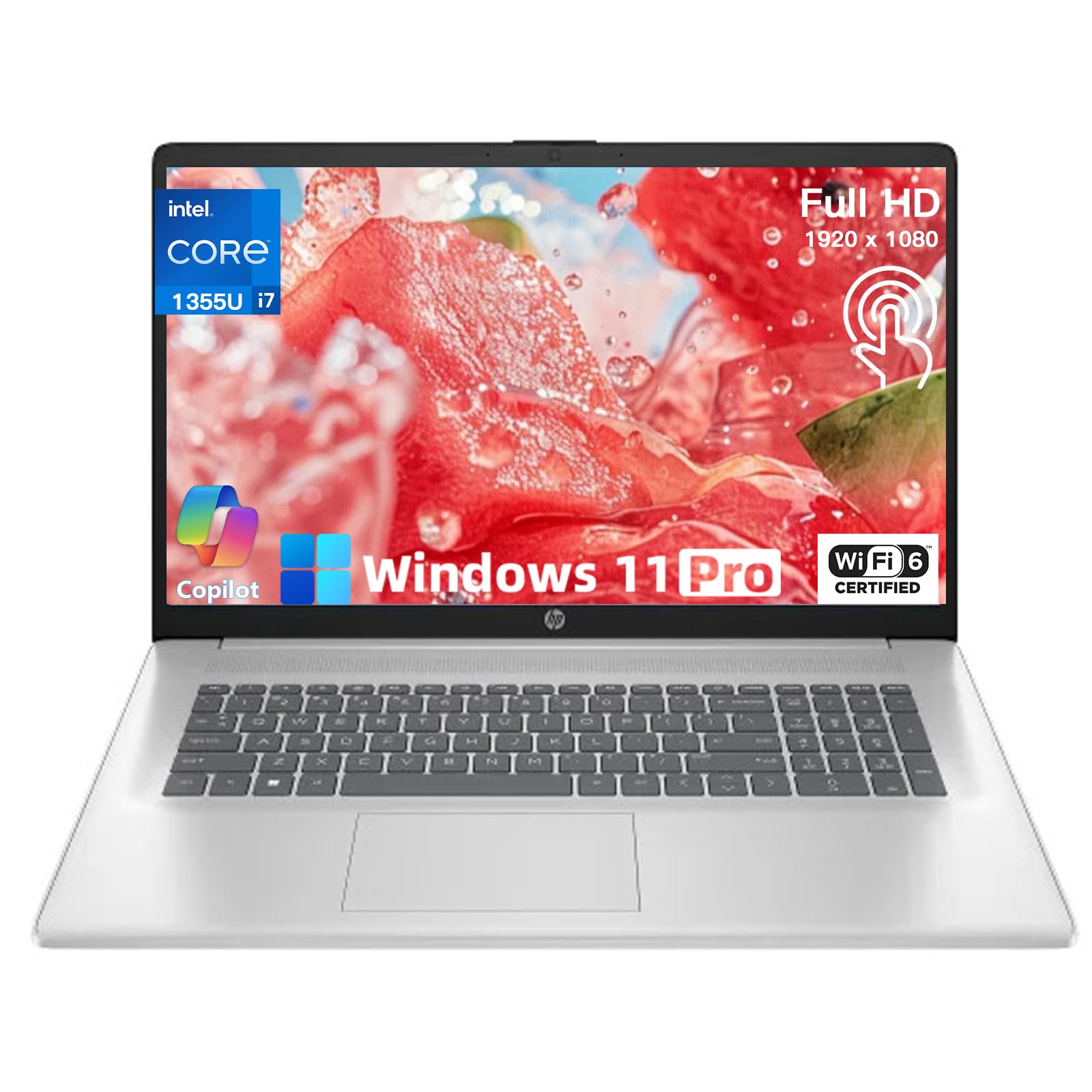 HP 15.6in Touchscreen Laptop Computer - 15.6" FHD Display, Intel i7 1355U(10-core), Intel Iris Xe Graphics, Windows 11 Pro, Wi-Fi6, Bluetooth,
