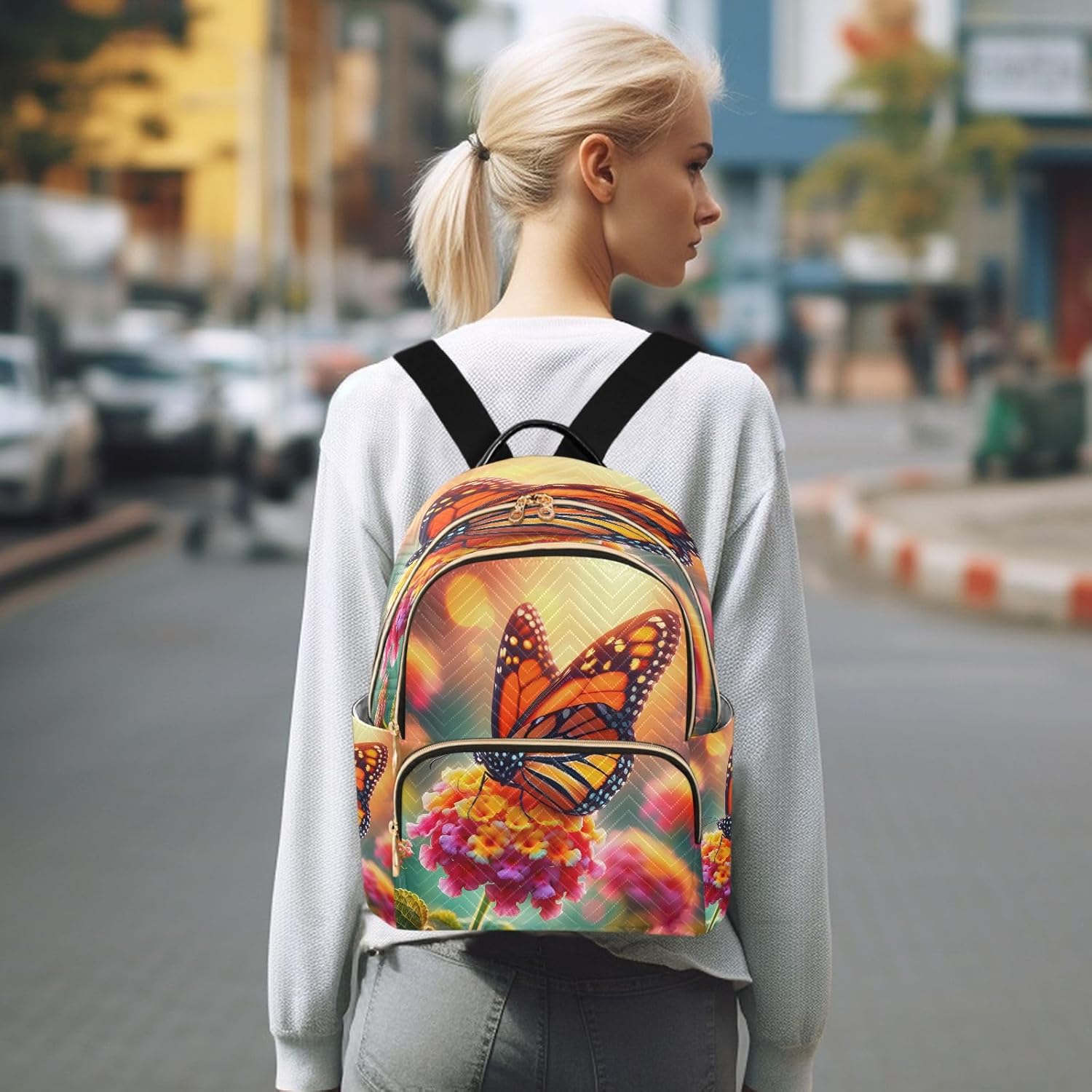 ALAZA Butterfly on Flower Women Backpack Purse Ladies Fashion Shoulder Bag Daypack Travel Bag 10L