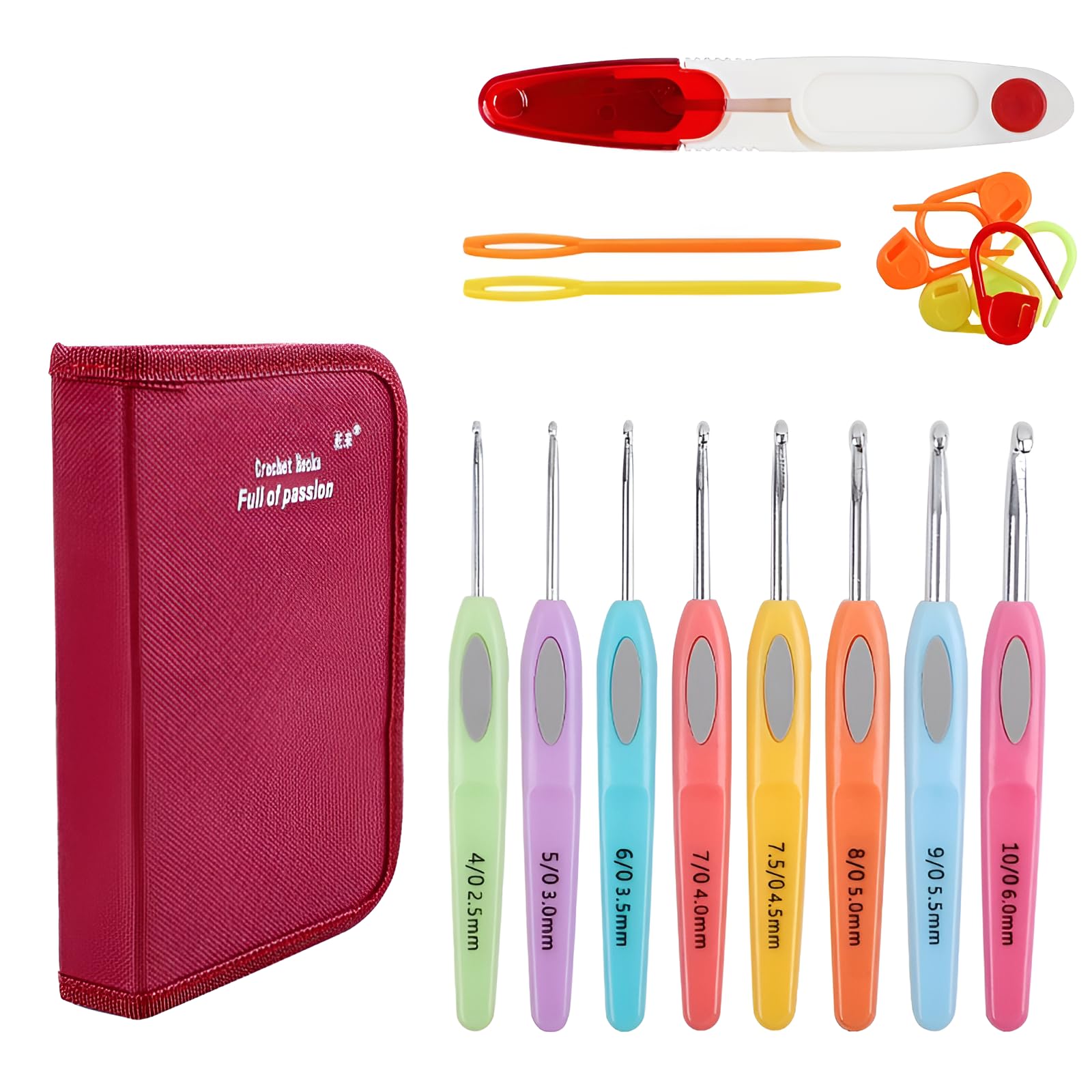 Maplefea Crochet Hook Set, Supervised by Handmade Artists, Beginners, Knitting Crafting Kit, Storage Bag, Complete 15 Pieces, Soft Grip, Ergonomic Design, Sewing Tool, For Knitting, Lock Hook : Hobbie