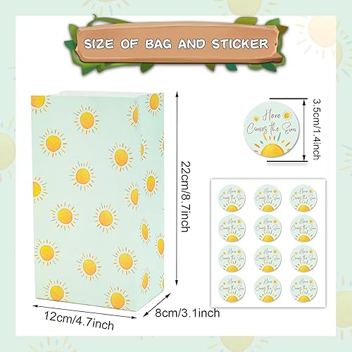 Miniatura 2 de Whaline 24 bolsas de regalo de fiesta de sol bohemias, bolsas de regalo para primer viaje alrededor del sol, con etiqueta adhesiva, bolsas de papel