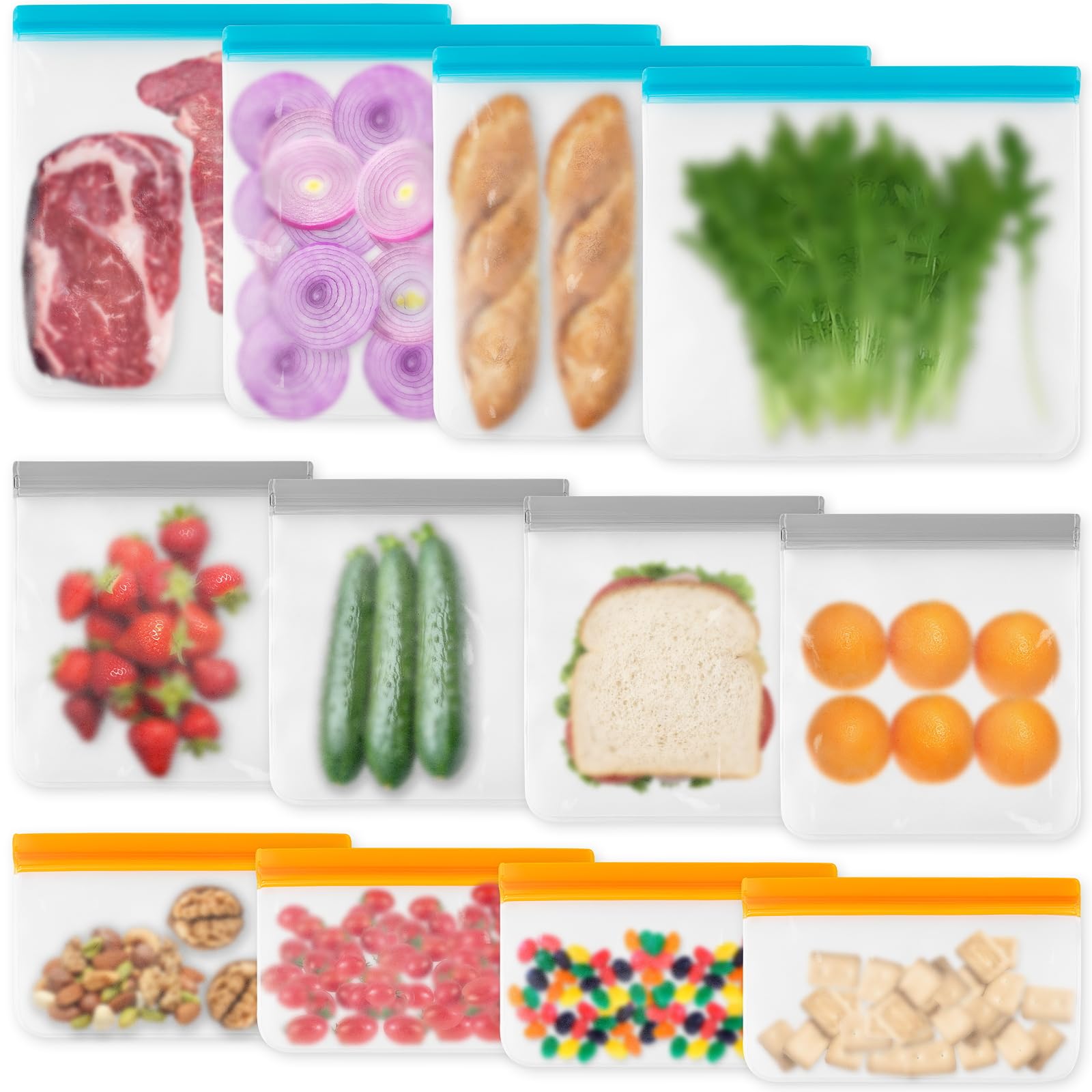VUEKYN 12 Pack Reusable Freezer Bags Dishwasher Safe