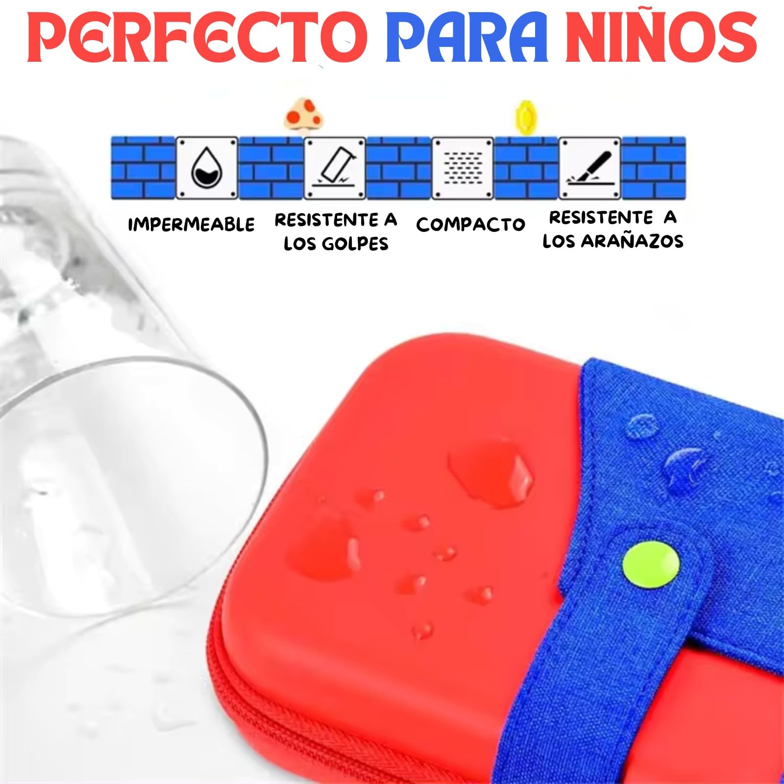 BLARO'S ORIGINAL | Funda Compatible con Nintendo Switch y OLED - Funda de Transporte para Consola y Accesorios - Estuche de Viaje con 10 Ranuras para Tarjetas de Juego - Rojo y Azul