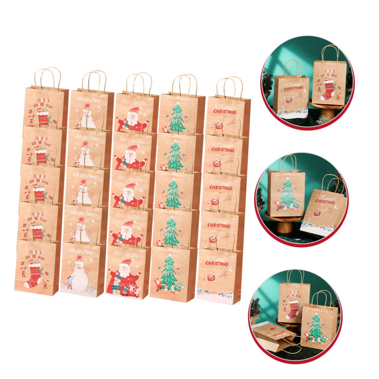 ORFOFE 25pezzi Sacchetti Maneggevoli Per Confezione Borse Decorate Per Favors Natalizie