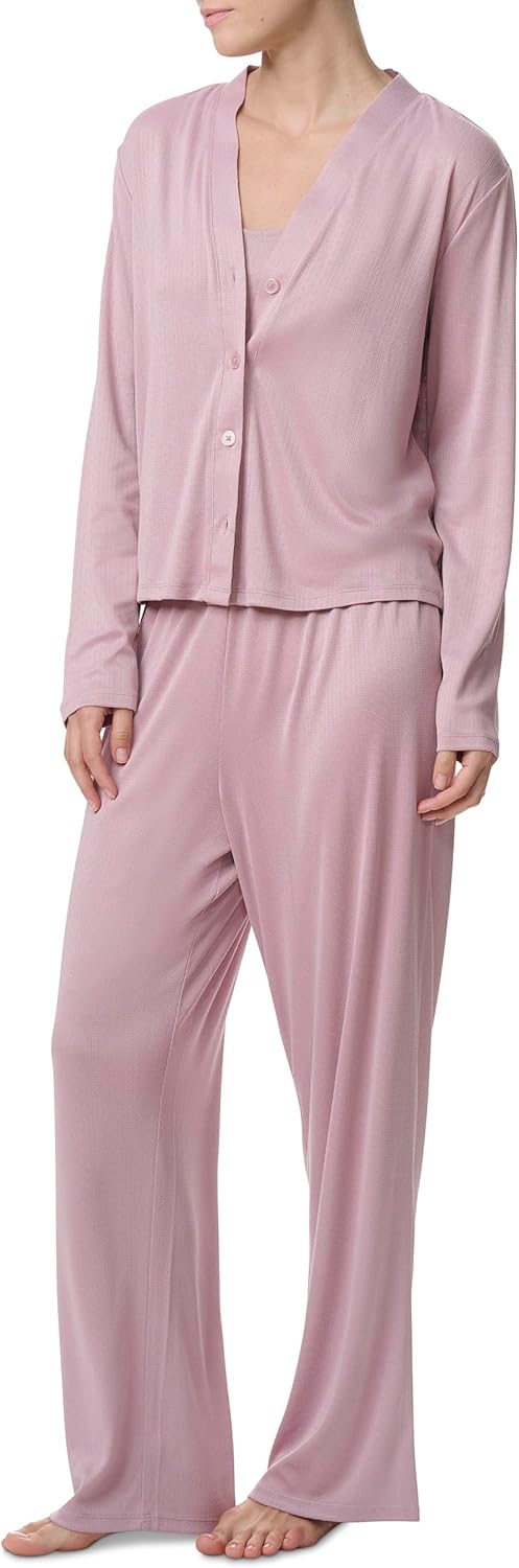 Splendid womens Long Sleeve Cardigan, Crop Tank and High Waisted 3-piece Pajama Set - Image 10