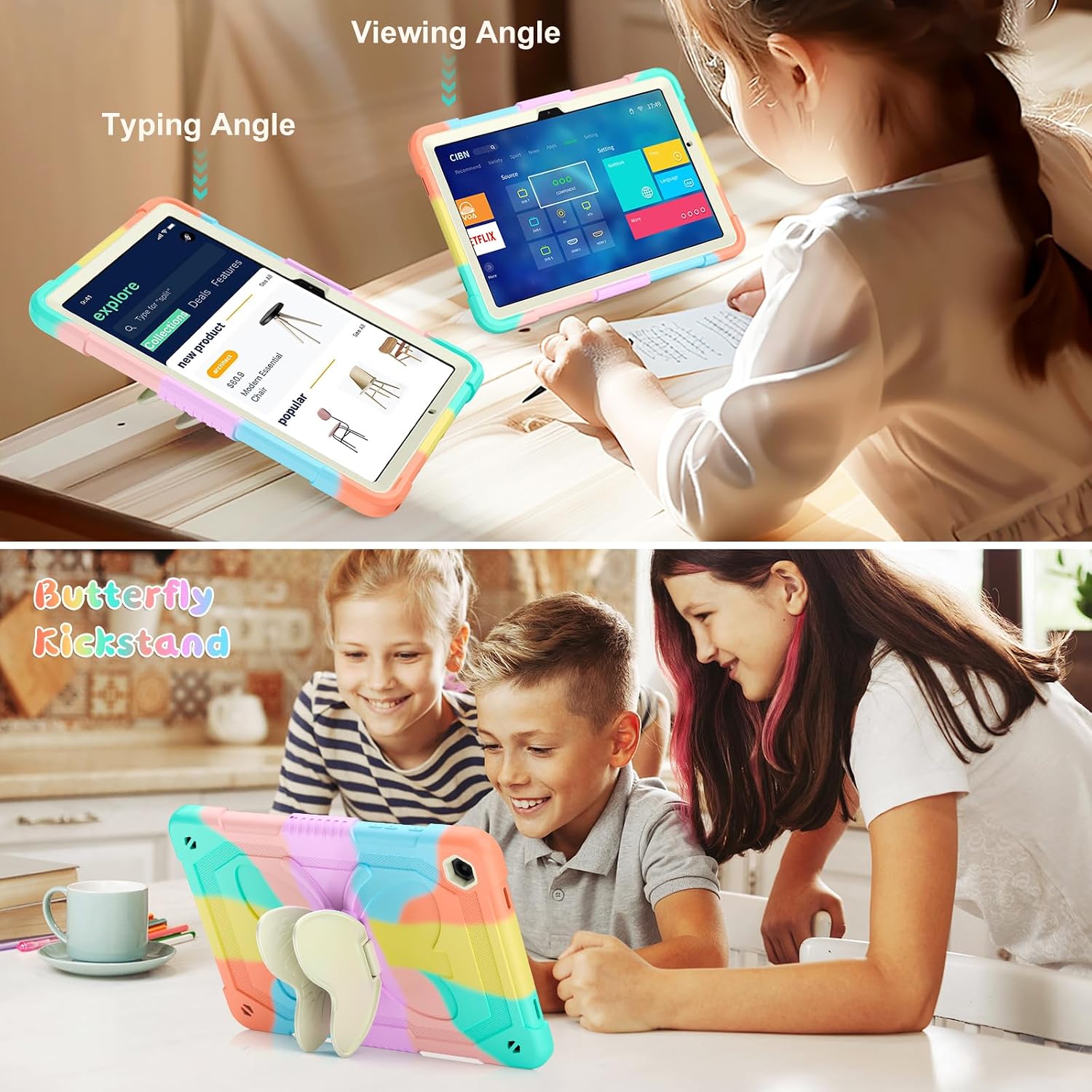 Case for Samsung Galaxy Tab A11+ Plus/A9 Plus 11 inch 2025/2023, Protective Cover for Galaxy Tab A11+ Plus Tablet Kids Girls with Shoulder Strap, Butterfly Kickstand, Shockproof Protective (Colorful) image 3