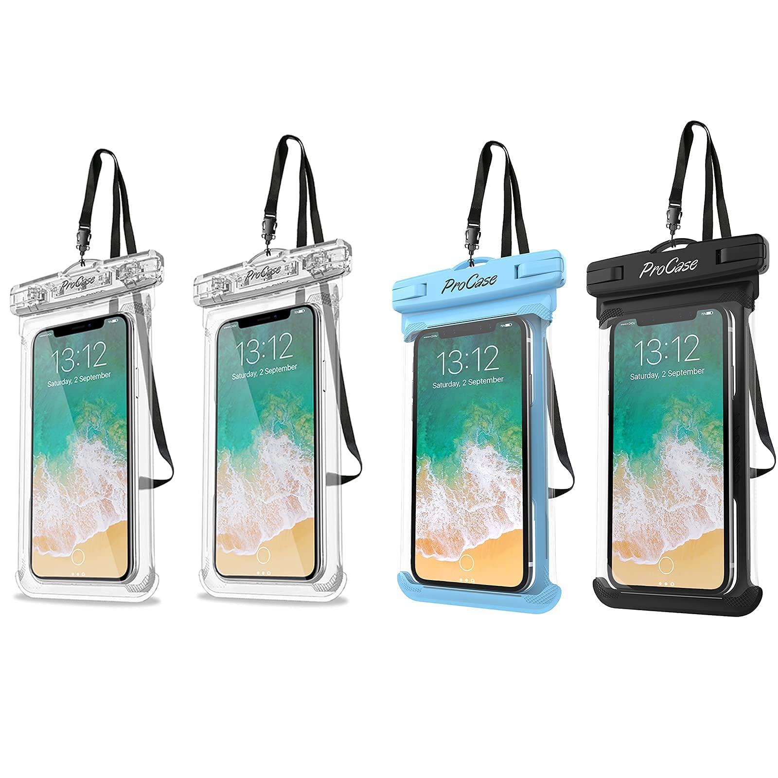 ProCase [2 Pack] Universal Waterproof Pouch Cellphone Dry Bag Case Bundle with [2 Pack] Universal Waterproof Case for Phones up to 7"