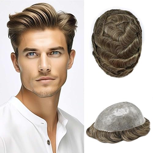 Miniatura 13 de Toupee - Pieza de cabello humano para hombre, sistema de reemplazo de cabello, piezas de pelo de poliuretano para hombres, tupé, protesis capilar