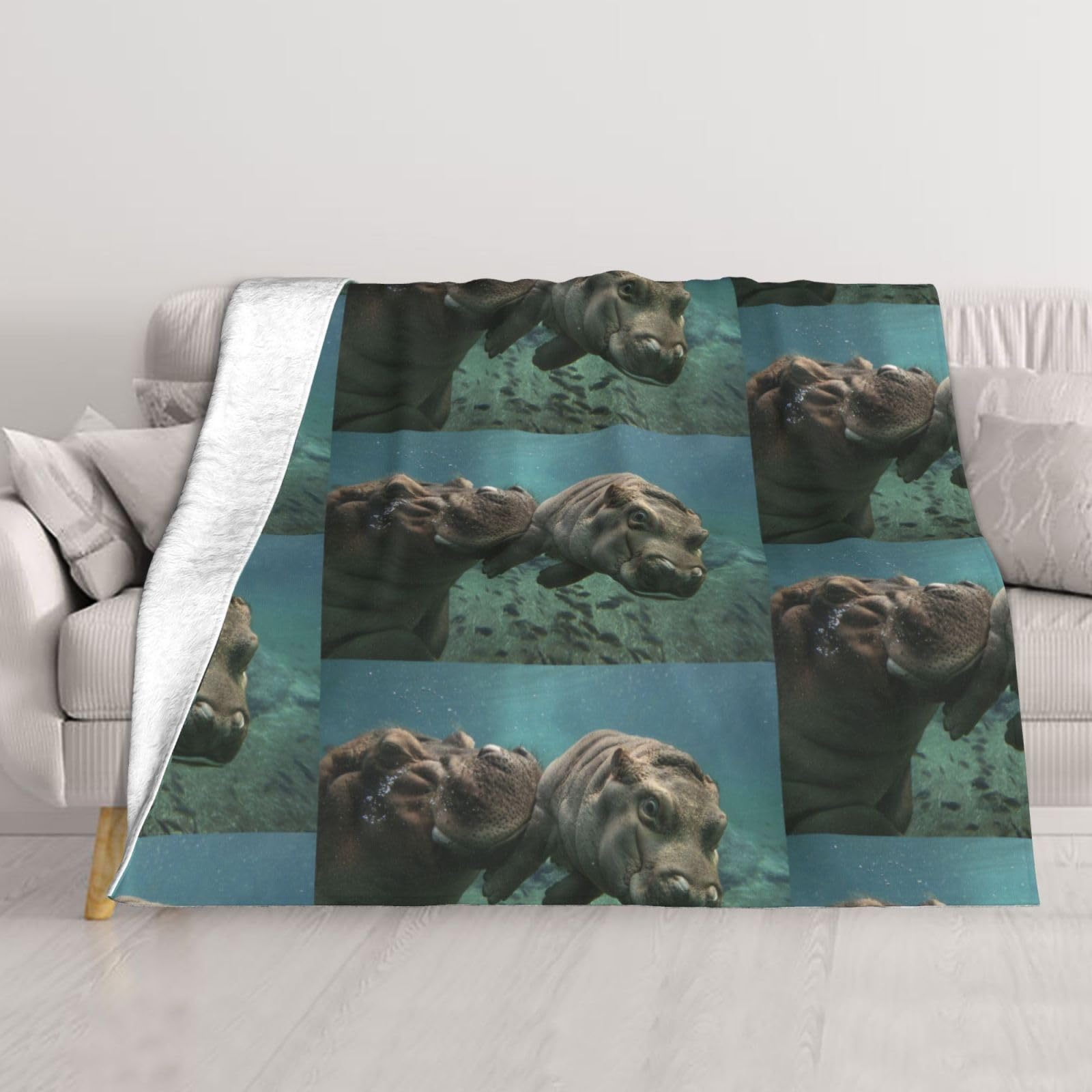 Couverture hippopotame imprimée super douce et chaude pour lit d'enfant et sofa