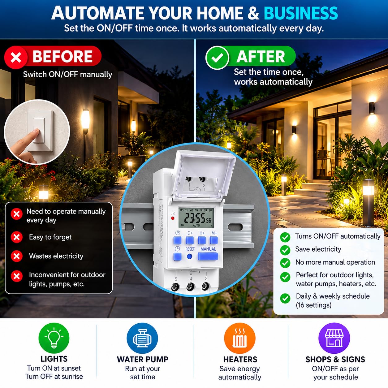 Blackt Electrotech (BT41D): 16/240V AC Programmable Daily/Weekly Digital LCD Display Control Counter/Time Timer Relay Switch: DIN Rail Type (Warranty 12 Months) (Regular) — Amazon image 2