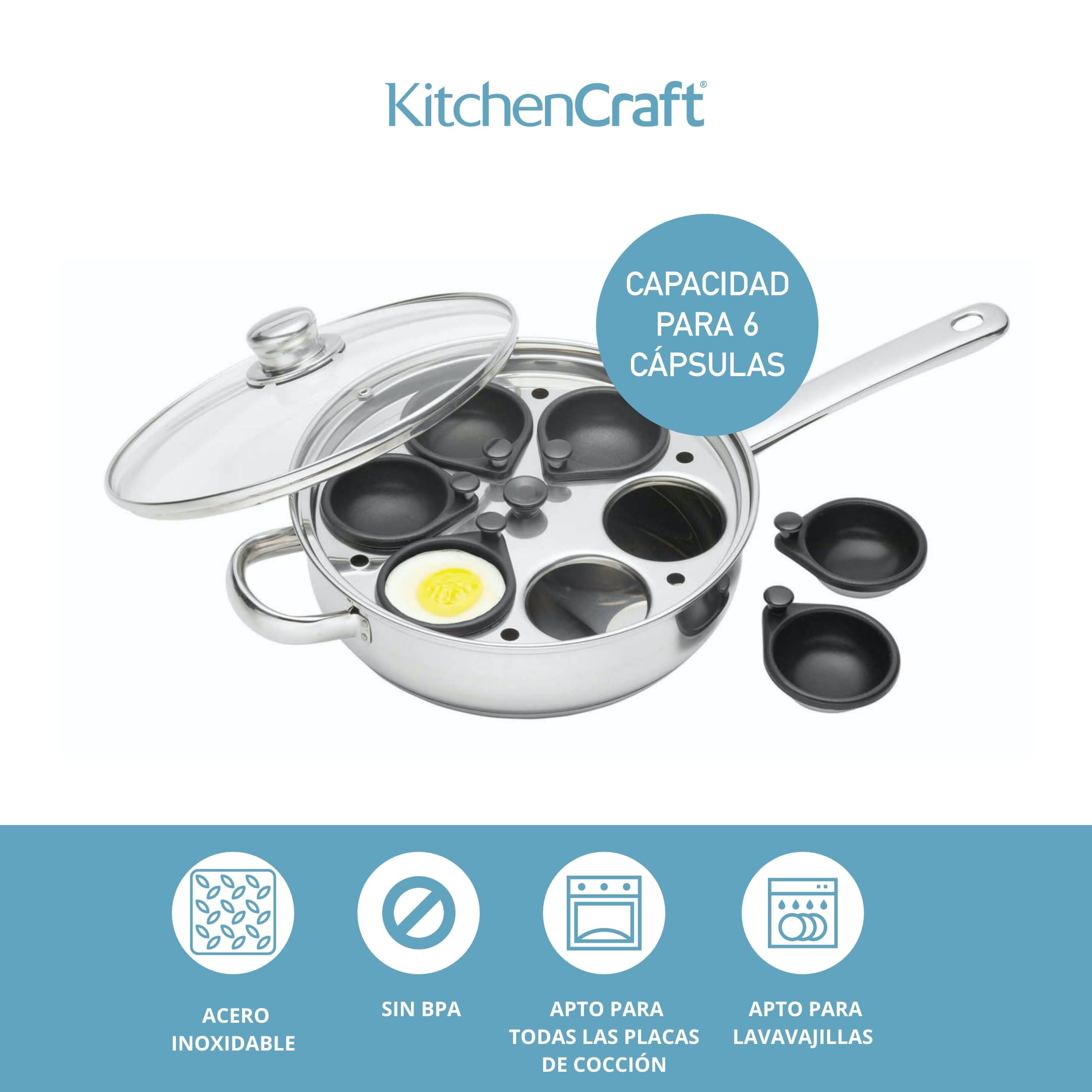 Kitchen Craft KCCVPOACH6 Clearview - Cazo de Acero Inoxidable para escalfar Huevos (6 Huecos, 28 cm)