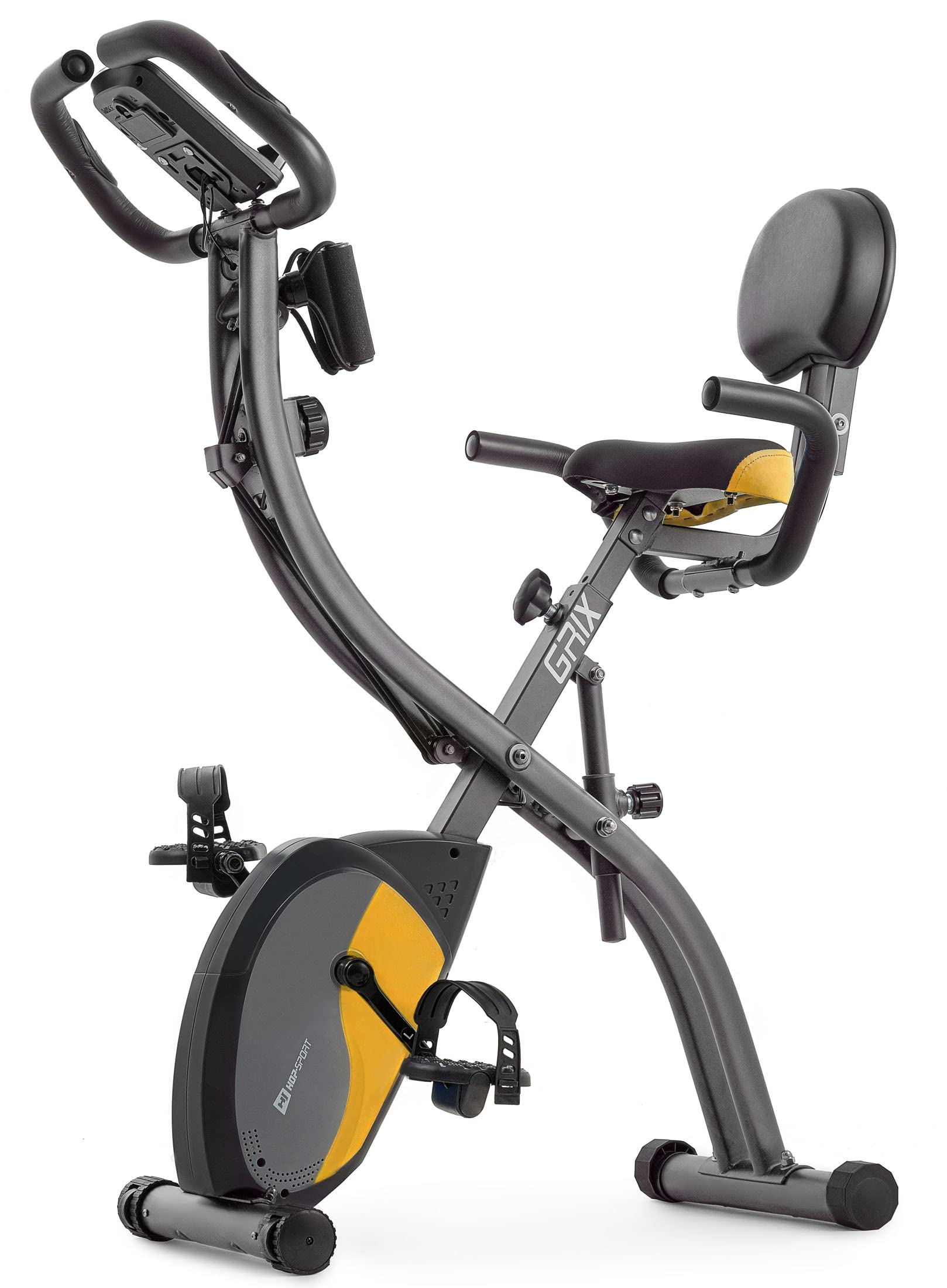 Hop-Sport Vélo D'appartement Pliable X-Bike HS-3010X – 3 En 1, Résistance Magnétique 8 Niveaux, Selle Avec Dossier, Extenseurs, écran LCD, Max 110 Kg