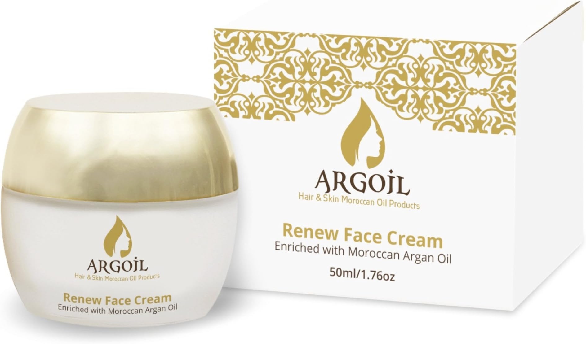 ARGOIL Anti-Aging Renew Face Cream Enriched with Moroccan Argan Oil 1.7 oz - Wrinkle Treatment. Made of Argan Oil & Collagen Building Materials - Rejuvenates Skin Cells for Younger-Looking Skin.