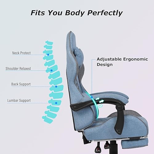Miniatura 5 de Silla para videojuegos, silla de oficina para computadora con reposapiés, reposabrazos de enlace y soporte lumbar, sillas ergonómicas de respaldo