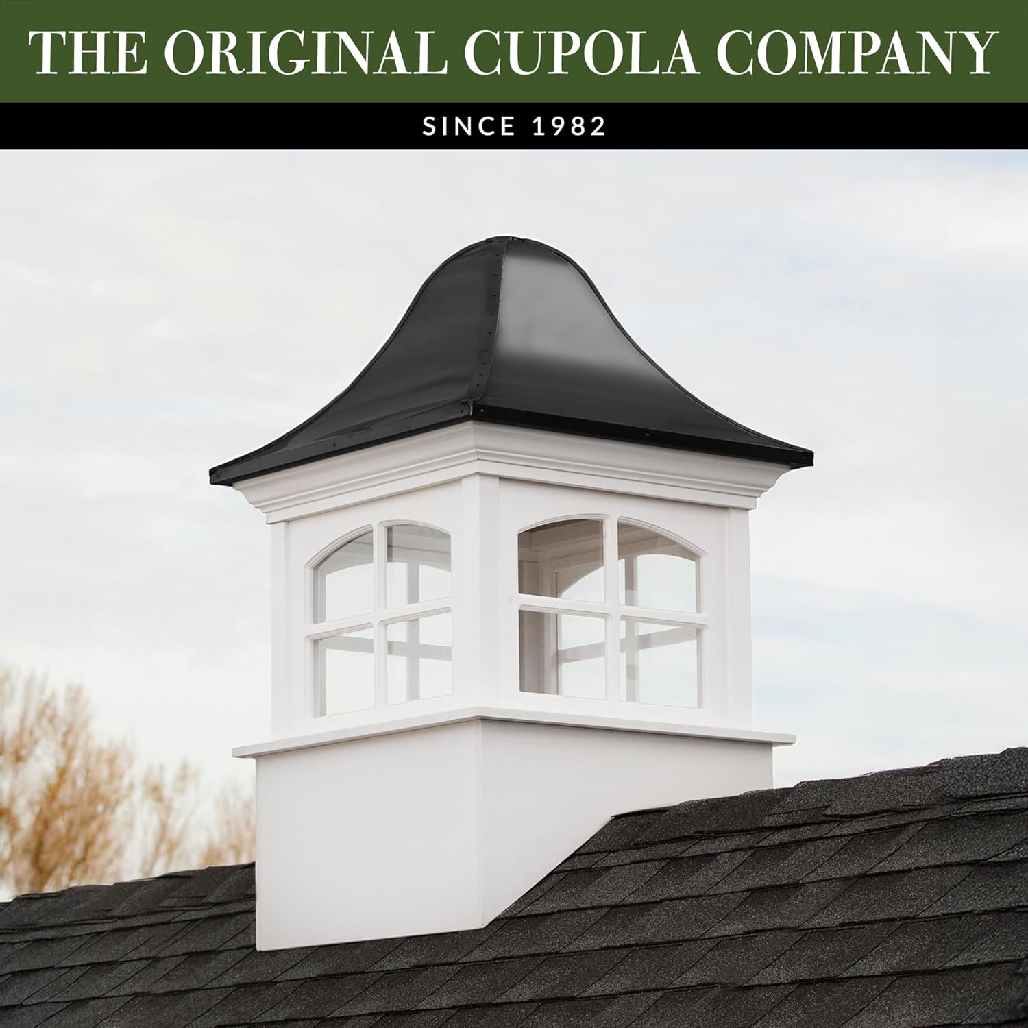 Greenwich Vinyl Cupola with Black Aluminum Roof 26" Square x 41" Height by Good Directions