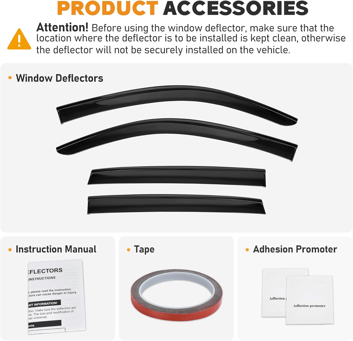 Shatterproof Taped-On Window Deflectors for Honda HR-V 2023-2025 with Black Trim, Rain Guards, Window Visors for Car, Vent Deflector, 4pcs