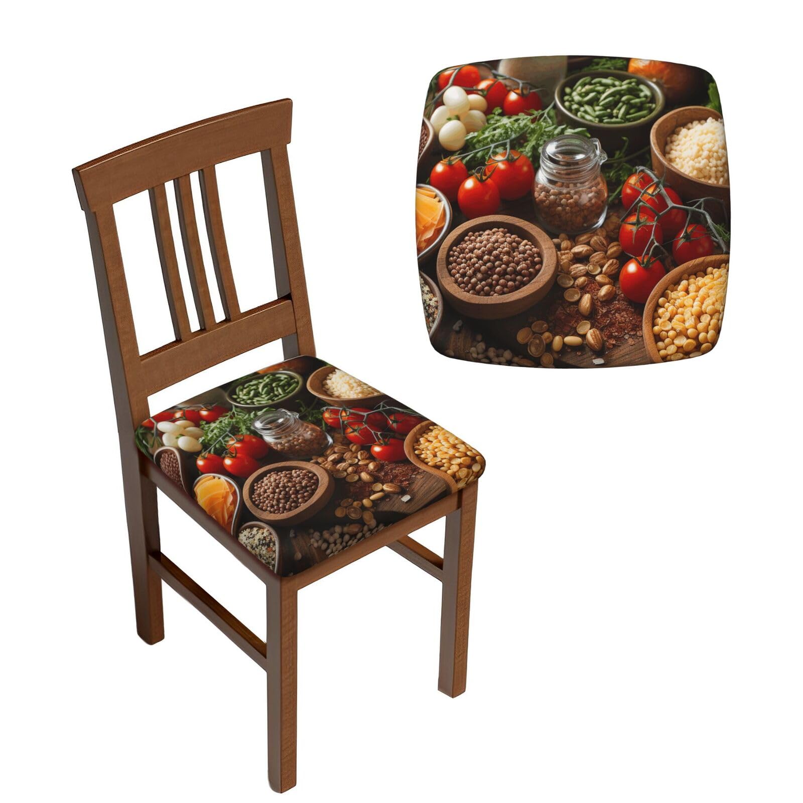 NONHAI 4PCS Dining Chair Seat Covers Set Farmhouse Food Pictures Stretch Removable Chairs Covers Washable Seat Cushion Slipcovers Protector for Dining Room Kitchen Chairs