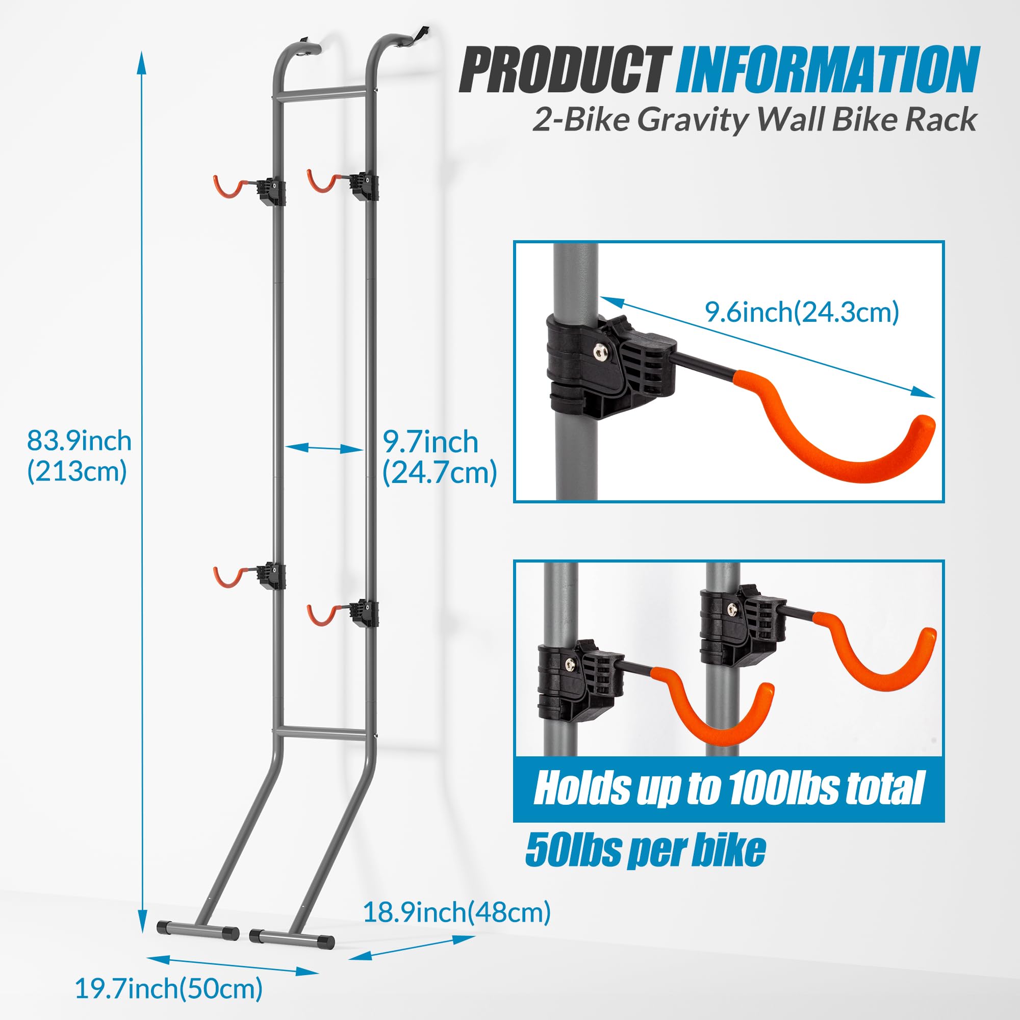 Suchtale 2 Bike Rack, Bicycle Rack, Bike Storage Rack for Garage, Gravity Bike Stand, Indoor Bike Organizer, Floor Vertical Bicycle Holder, Adjustable Wall Mount Cycle Hanger for Road Mountain Bikes