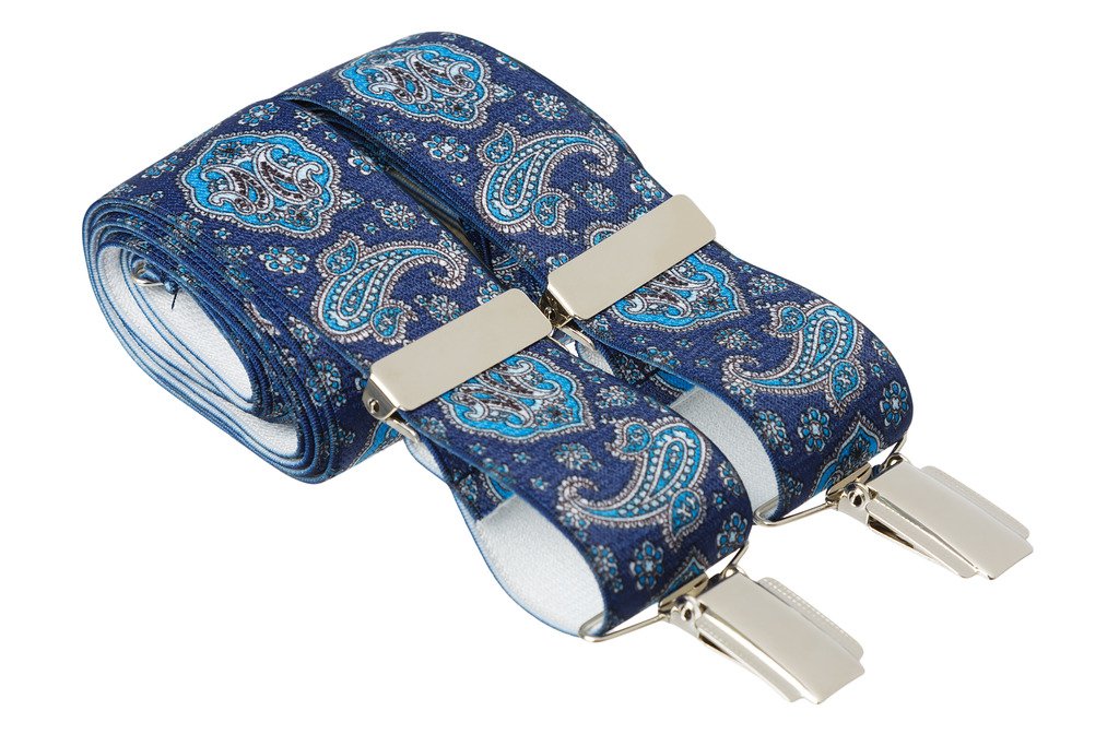 Gs Braces Men's Blue And Light Blue Xl Paisley Trouser Braces X Back 35Mm 4 Silver Clips 48 Inches