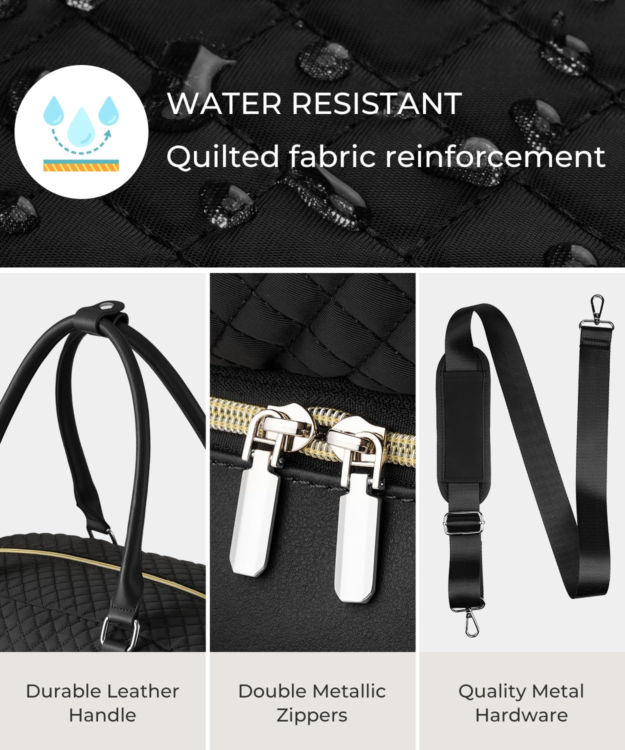 Weekender Bags for Women, Large Travel Duffel Bag Carry on Overnight Bag with Shoe Compartment and Toiletry Bag for Travel Business Gym Hospital, Black - Image 4