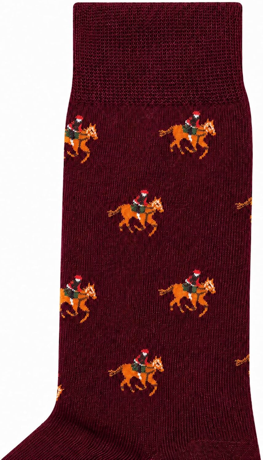 AUSCUFFLINKS THOROUGHBRED RACING HORSE - BURGUNDY Men’s Socks – Horse Racing Theme Socks with Jockey Pattern for Fans, Trainers & Owners – Novelty Sports Races (THOROUGHBRED RACING HORSE - BURGUNDY)